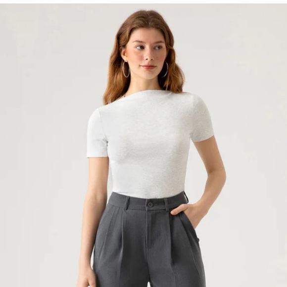 OGL Cotton Fine-Rib Fitted Boatneck T-Shirt - Picture 3 of 6